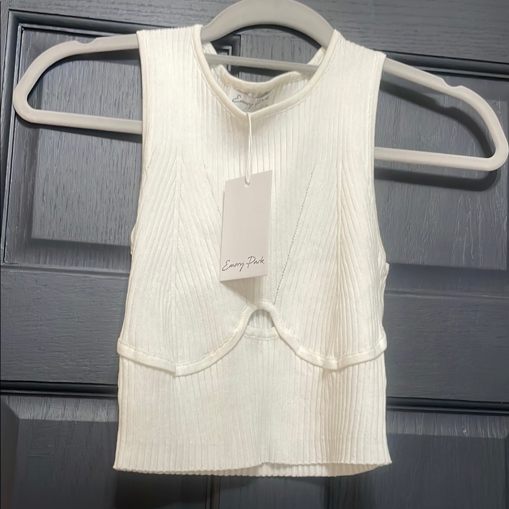 Ivory Ribbed Sleeveless Crop Top NWT